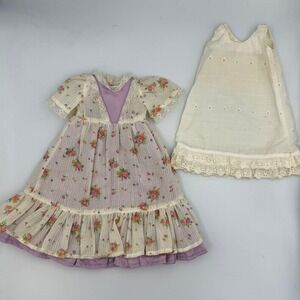 Vintage |Handmade| Floral Dress with Eyelet Slip for American Girl/16-18in Doll
